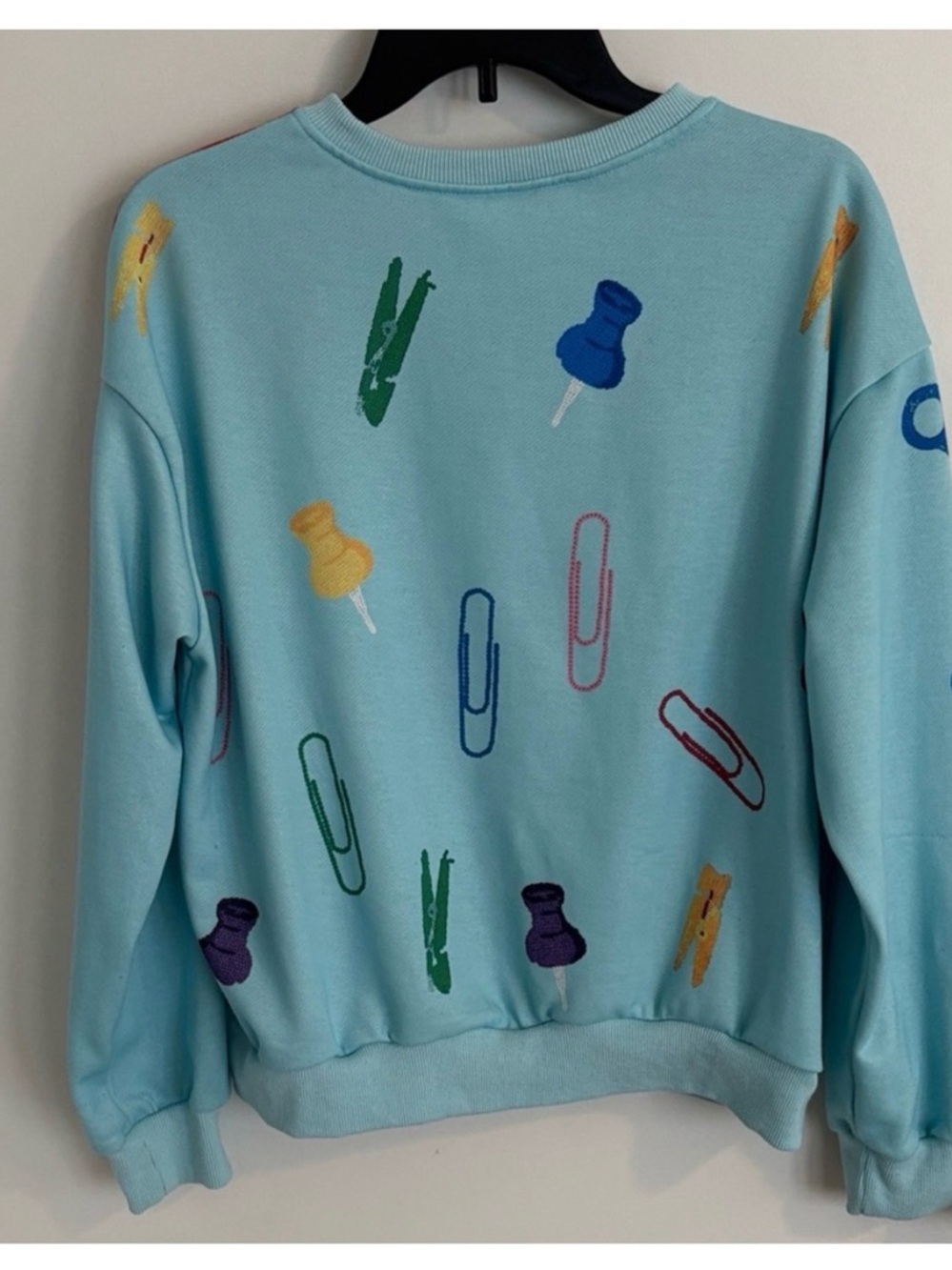 Light Blue Office Stationery Print Sweatshirt